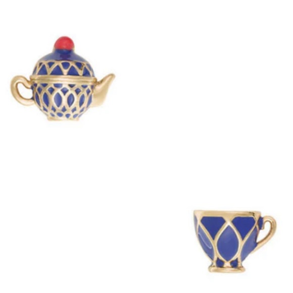 Kate Spade | Disney ~ Alice In Wonderland Blue Enamel Teacup Studs 12k Gold - Picture 3 of 12